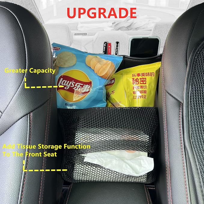 JEYODA Car Suede Seat Organizer High-capacity Seat Back Pouch Central Storage for Pickup SUVs Double-sided Tissue Storage Handbag Holder Car Accessories (Grey)