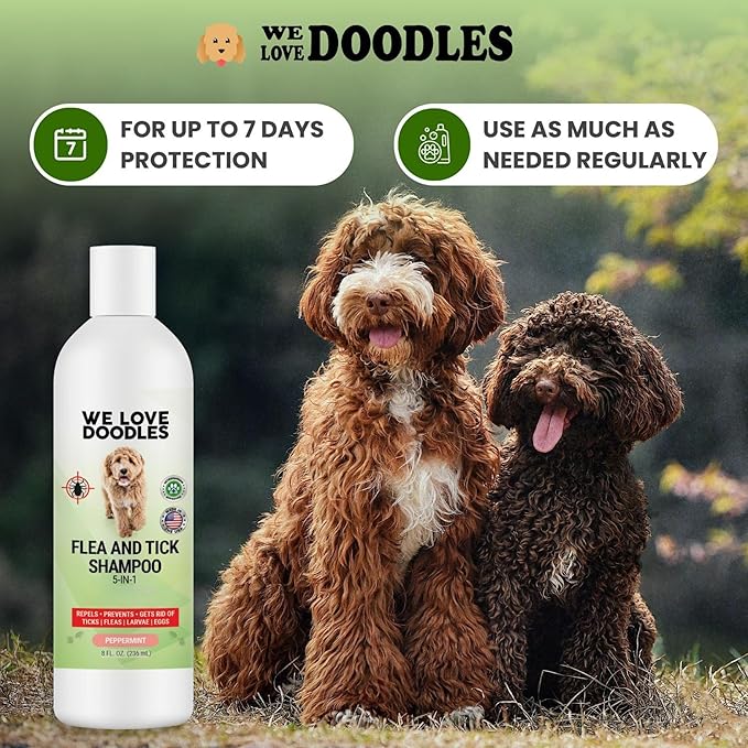We Love Doodles Flea Shampoo for Dogs - Stops Fleas & Ticks for Dogs, Natural, Safe & Effective Lice Treatment, Soothing Shampoo for Sensitive Skin, Manufactured in USA (8 fl oz)