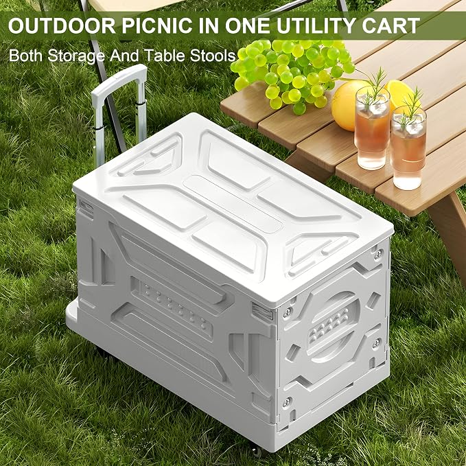 VECELO 88LHeavy-Duty 2-in-1 Foldable Utility Cart, Large Capacity Rolling Crate, Thickened Material with Silent Swivel Wheels, Dual Modes (Basket/Flatbed) for Grocery, Laundry, Camping, White