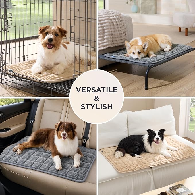 Bedsure ComfyFleece™ Washable Dog Crate Pad,Soft Fluffy Medium Pet Mat,30" | Thin Kennel Pad for Crates Topper,Flat Corduroy Fleece Pads for Dog Cages,Nonslip Bottom,Not Chewproof,Grey