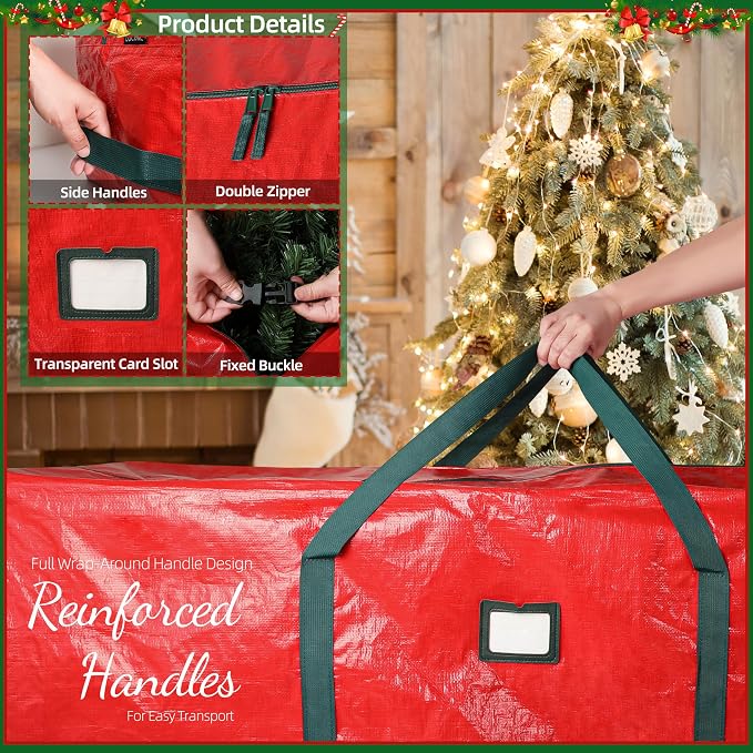 Large Christmas Tree Storage Bag Heavy Duty 7.5 Ft (Red) | Protects From Moisture & Dust, Holiday Storage, Alternative To Tree Storage Box