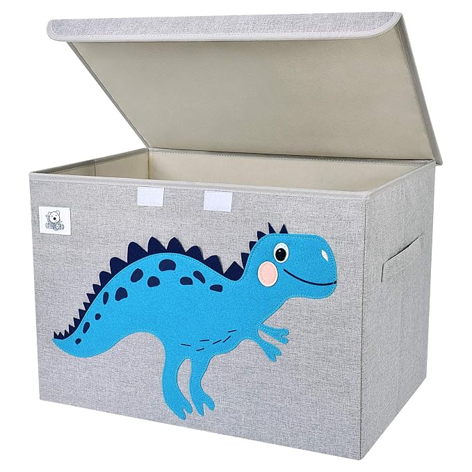 Large Toy Box Storage with Lid, Foldable Fabric Toy Chest Storage for Kids | Toy Organizer Basket, Collapsible Animal Print Storage Bin for Toddlers, Boys and Girls, Playroom, Baby Nursery (Dinosaur)