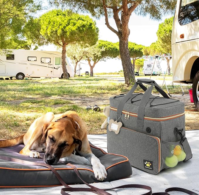 Dog Travel Bag for Traveling| Week Away/Overnight Dog Travel Accessories with Multi-Function Pockets| Travel Set for Dogs and Cats|Ideal Pet Diaper Bag and Pet Gift Kit(Grey)
