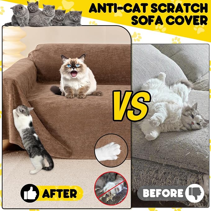Loiion Cat Scratch Proof Furniture Protector Waterproof Sofa Cover 118"x71" | Pet-Friendly Couch Protector, Anti-Scratch & Anti-Slip Sofa Cover For Cats Dogs Kids, Machine Washable