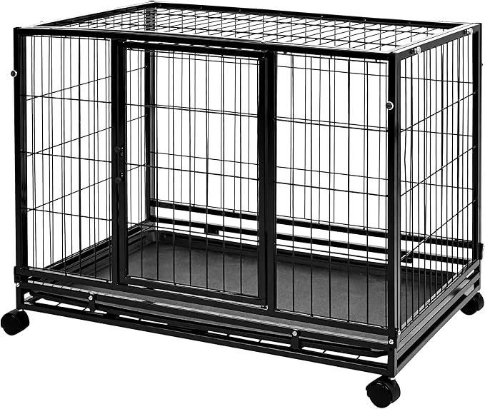 Amazon Basics - Portable Heavy Duty Stackable Dog & Pet Kennel with Tray, Black, 24.0" L x 28.0" W x 37.0" H