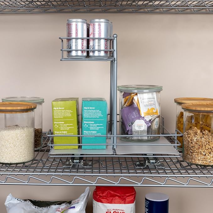 Household Essentials Glidez Steel Pull-Out/Slide-Out Storage Organizer with Plastic Liners for Under Sink or Wire Shelf Use - 2-Tier Design - Fits Standard Size Cabinet or Shelf, Brushed Silver