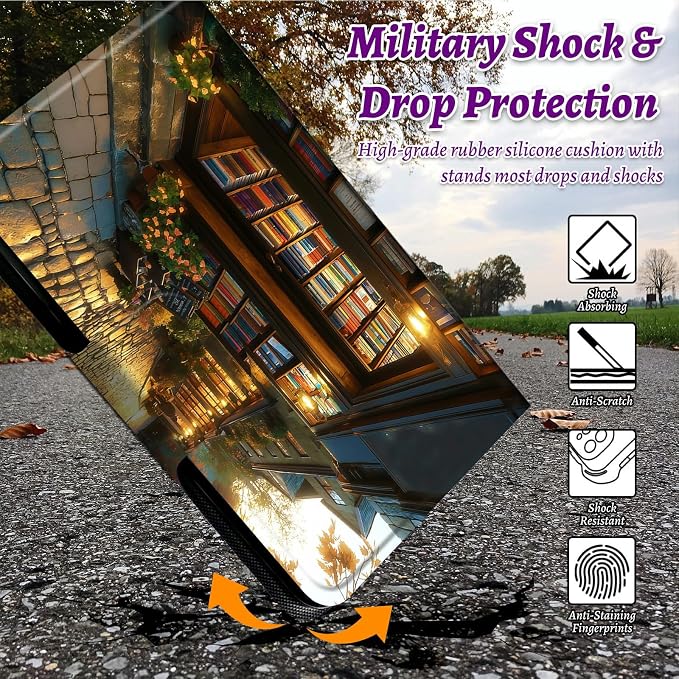 Rotating Handle Case for Samsung Galaxy Tab A 10.1" 2019 SM-T510/T515/T517, 360 Degree Swivel Kickstand with Magnetic Closure Leather Protective Cover for Women Men, Flower Library