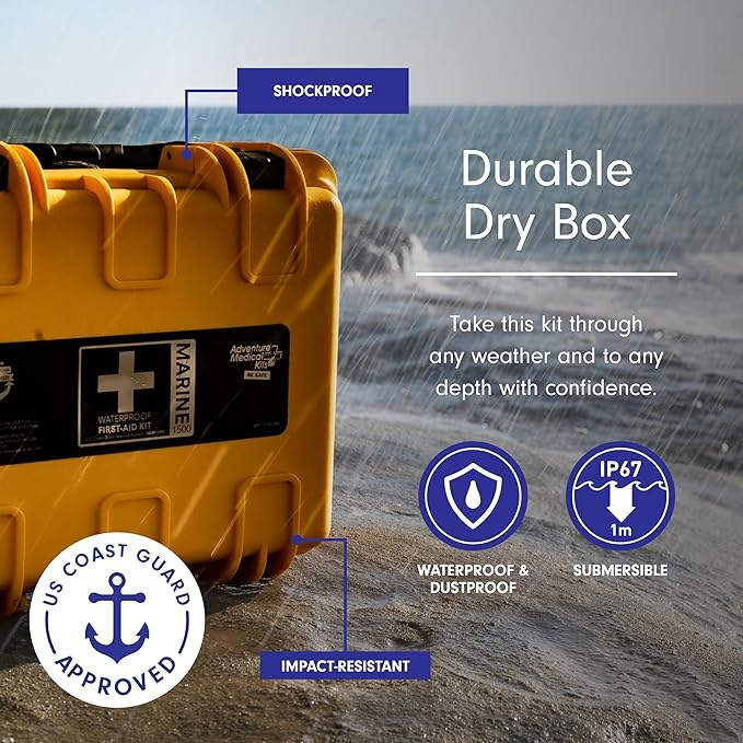 Adventure Medical Kits Marine Series Medical Kit - 1500 - Boat First Aid Kit For Small Crews 24 Hours From Care - Includes Emergency Medical Supplies Like Bandages, Medicine, Guide Book & More | Exceeds Coast Guard Standards & Comes in a Shockproof, Wa...