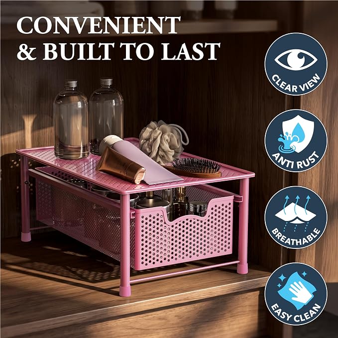 Simple Houseware Stackable Cabinet Basket Drawer Organizer, Pink