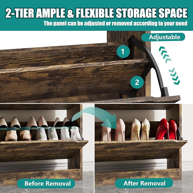 Xixini Shoe Storage Cabinet for Entryway with 3 Flip Drawers, Sturdy Wood Hidden Shoe Storage, Freestanding Narrow Slim Shoe Organizer for Front Door Entrance, Living Room, Hallway, Bedroom, Brown
