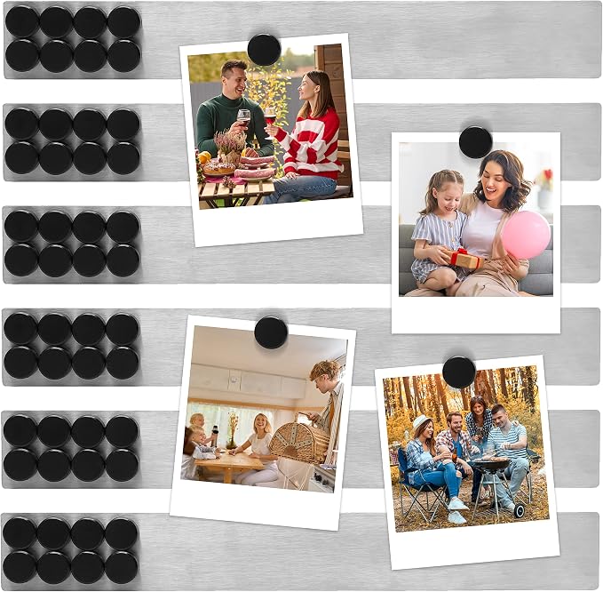 TonGass Magnetic Strip with Adhesive Backing | 2"x15" Stainless Steel Strip Bulletin Bar Board, Metal Magnetic Strip for Wall with 48 Pcs Magnets for Office, School Use