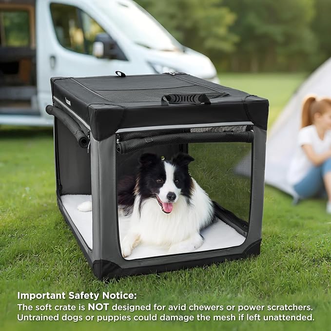 Lesure Today Show Soft Collapsible Dog Crates for Large Dogs, 36in Black | Portable Travel Camping Pet Kennel, 4-door, Indoor and Outdoor Use, Easy to Set Up and Fold, For Large Breeds Up to 70 lbs