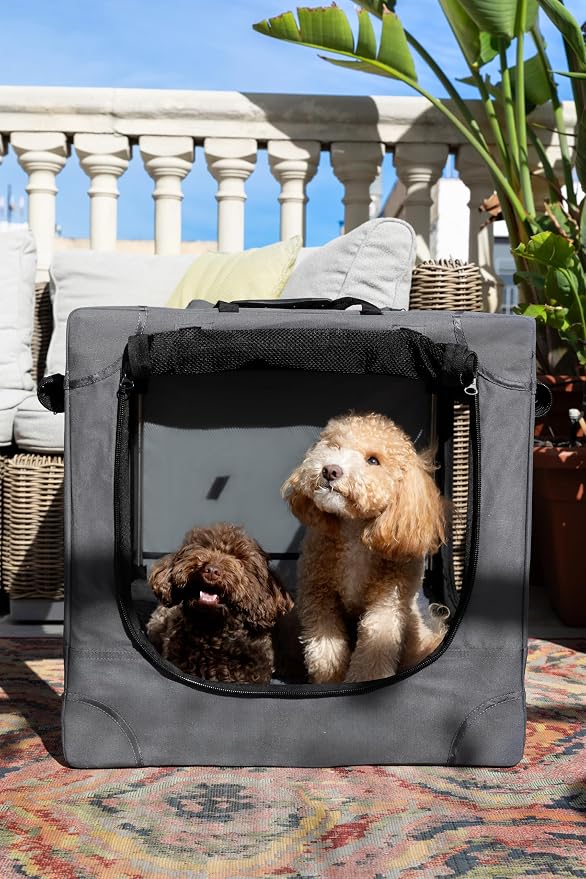 Noah & Paw Collapsible Dog Crate 30 Inches, Large Dog Crate for Large Medium Breeds, Travel Kennel for Car, Including Pet Mat for Pet Cage, 2 Storage Pockets, Handbag, 10mm Locking Zipper 30*21*21