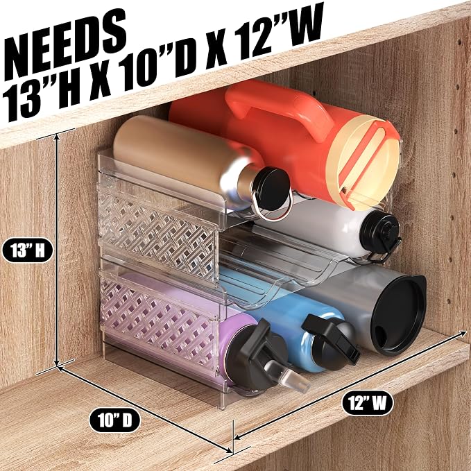 Simple Houseware Water Bottle Storage Organizer (Fits Stanley 40 oz) | 3-Tier, Stackable, Clear, Space Saving Bottle Holder for Kitchen, Pantry, and Refrigerator