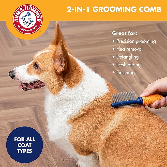 Arm & Hammer Deodorizing Dog Grooming Comb, Fragrance Transfer Technology with Baking Soda, Fine & Standard Teeth for Detangling & Flea Removal, Dematting Tool for Dogs, Sweet Apple & Rose Scent