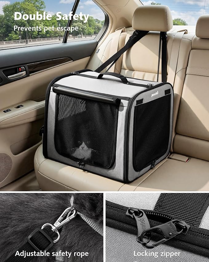 Dog Car Carrier Light Weight 19.7×16.9×14.8in, Foldable Dog Carrier, Gray | Easy to Assemble, Portable and Breathable Pet Carrier, Suitable for Indoor and Outdoor Use, Dog Travel Crate with Curtain