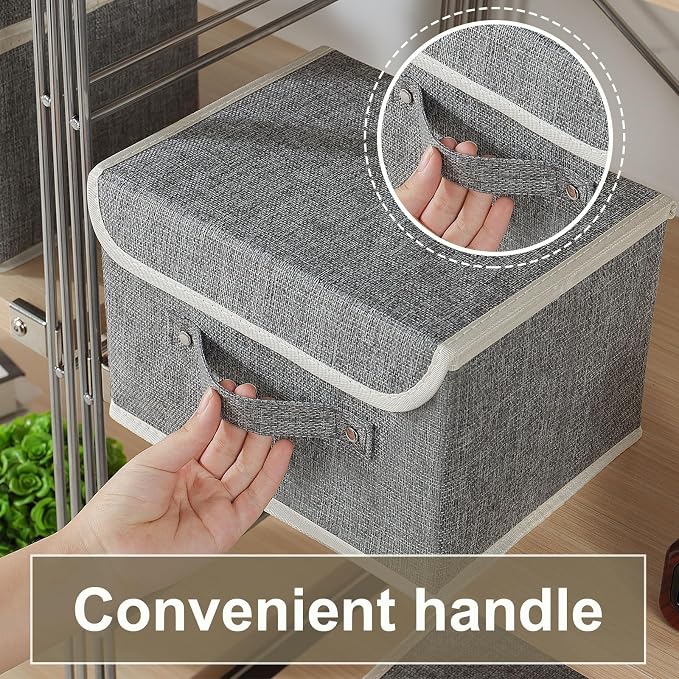 Foldable Fabric Storage Cubes with Lids,Grey 10.2x7.9x6.7in,1 Pack | Storage Bins with Handles,PP Panel Closet Organizers,Washable Boxes,Collapsible Fabric Container for Underwear and Socks