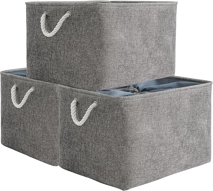 Storage Baskets for Organizing, Sturdy Fabric Storage Basket , Foldable Storage Baskets for Shelves Closet Nursery Toy (Grey 3 Pack 20.5×15.7×13.8inch)