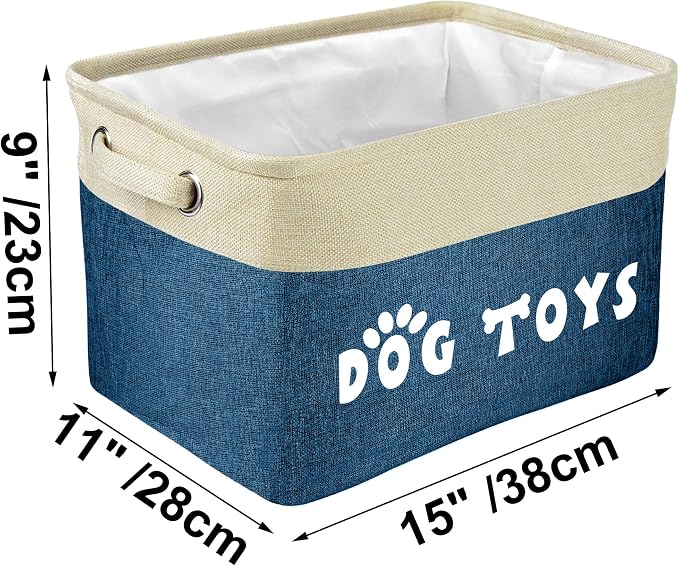 PET ARTIST Dog Toy Basket, Large Collapsible, Navy Blue, M: 15"x11"x9" | Dog Toy Bin Box, Comfortable Handles, Large Pet Toy Storage Organizer, For Accessories, Toys, Coat & Clothing, Blanket Leash
