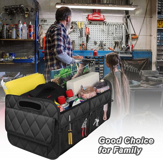 Deosk Car Trunk Organizer for SUV, Car Organizers and Storage with Reinforced Handles, Car Accessories for Women/Men 50LWaterproof Polyester Trunk Organizer, Black