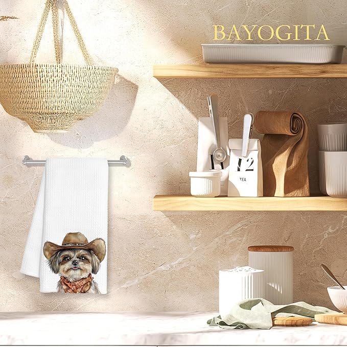 Western Shih Tzu Dog Gifts Kitchen Towels Decorative - Shih Tzu Gifts for Women Dish Tea Towels for Kitchen Drying, Dog Lover Mom Dad Gifts Hand Towels for Bathroom Decor, 16x24 Inch