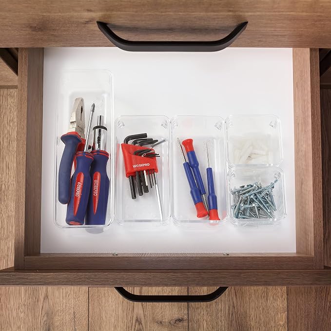 Mr. Pen- Drawer Organizers Set, 5 pcs, Clear Plastic Drawers Organizer | Makeup Drawer Organizer, containers for Organizing, Desk Drawer Organizer, Vanity Organizer, Bathroom Drawer Organizers