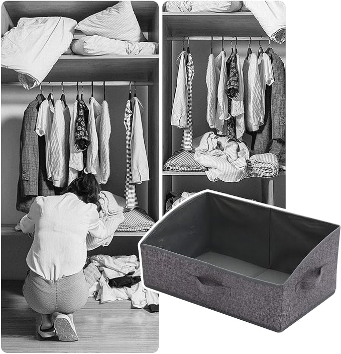 TENABORT 5 Pack Trapezoid Large Foldable Closet Storage Bins with Handle, Fabric Storage Organizer Cube Cloth Containers Linen Box Shelf Baskets for Clothes Clothing Shelves Wardrobe