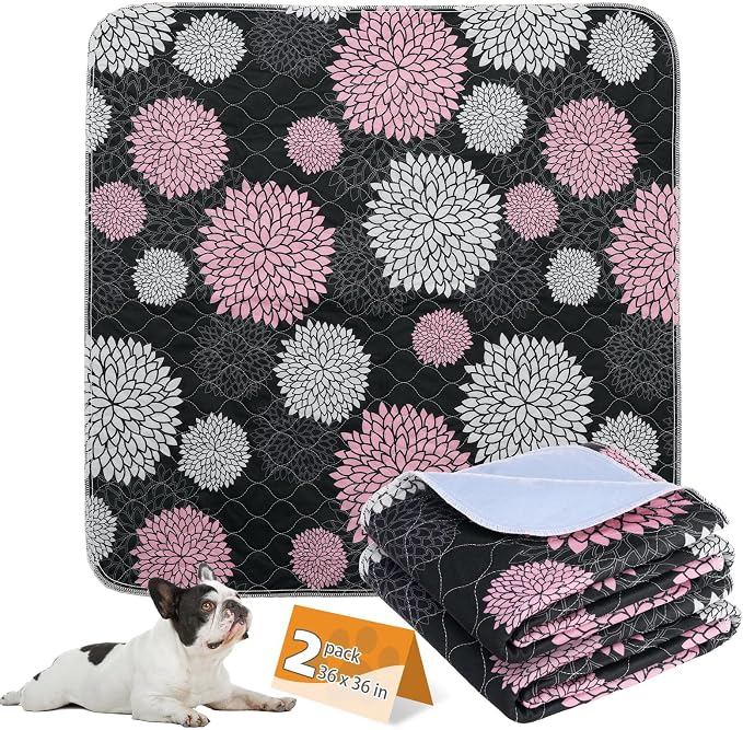 Washable Pee Pads for Dogs, 2 Pack Super Absorbent Reusable Puppy Training Pads Waterproof, Nonslip and Leak-Proof Dog Pee Pads, Large Pet Mats Whelping Pads for Floor, Crate, Couch, 36"x36"