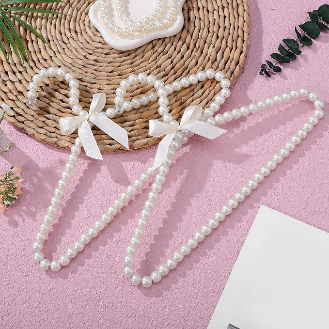 SEWACC 2pcs Pearl Beaded Hangers for Kids Plastic Baby Clothes Hangers with Bow Toddler Nursery Closet Organizer for Girl Dress Dog Pet Apparel