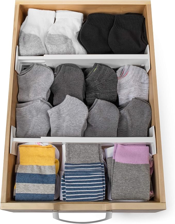 Dial Industries Dresser Drawer Organizer Dividers, Set of 2, 4.5" Deep | Slides apart to fit drawers of any length, Separates socks, underwear and small items, Great for bedroom or bathroom drawers