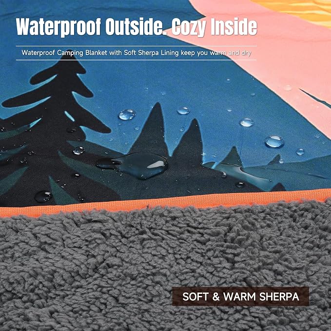 Tirrinia Waterproof Outdoor Blanket with Sherpa Lining, Windproof Foldable