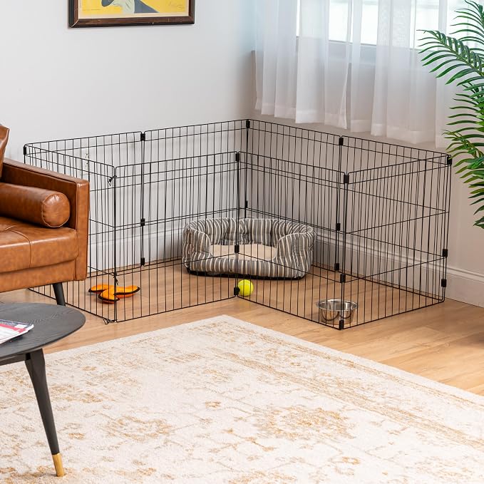 IRIS USA 8-Panel Exercise Pen, Heavy Duty, Black | Indoor Or Outdoor, Rust Resistant Metal, Coated Steel Bars, Durable Wire Design, Folds Flat