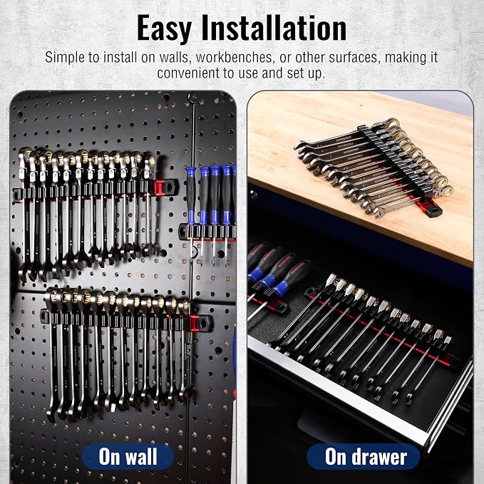WORKPRO Magnetic Screwdriver and Wrench Organizer Set, 36-Slot Tool Holders | 3-Pack Aluminum Rails, Magnetic Force, Flexible High-Tension Tool Clips, For Tool Box Drawer & Wall-Mount Storage