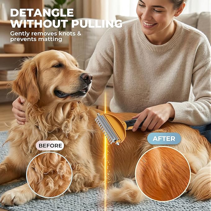 Professional Deshedding Dog Brush Grooming Kit- Dog Deshedding Brush, Slicker Brushes, Undercoat Rake, Bristle Brush, Hair Removal Tool 6 Set for Dogs Cats All Hair Types, Reduce Shedding 90%