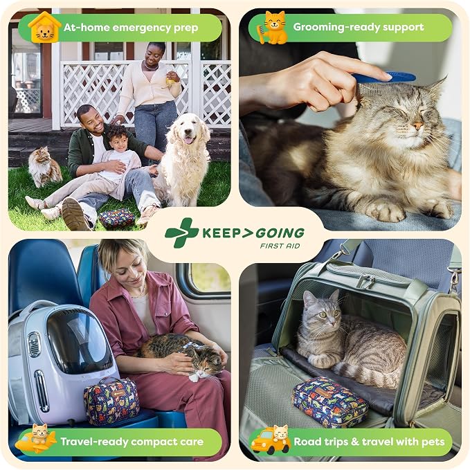 KeepGoing Pet First Aid Kit for Dogs & Cats, 99 Pc. Travel Emergency Kit | Dog & Cat Travel Accessories for Car, Camping & Hiking, Pet Essentials & Supplies