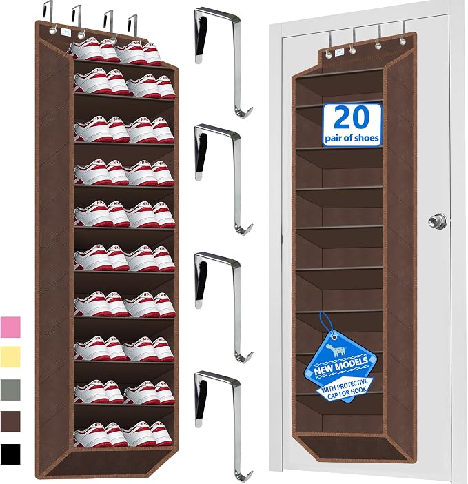 10 Tiers Shoe Organizer for Closet, 20 to 30 Pairs Shoe Rack Door | Extra Deep Pockets Over the Door Shoe Organizer for Dorm and Back Door, Heavy Duty Anti-Scrath Hanging Hooks Shoe Storage