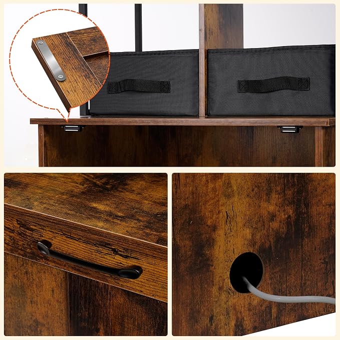 Dwanton Cat Litter Box Enclosure, 2 Storage Shelves and 2 Drawers, 50" H | 2-in-1 Hidden Cat Litter Box Enclosure Furniture with Shelf, Metal Frame, Reversible Entrance, Washable Drawers, Rustic Brown