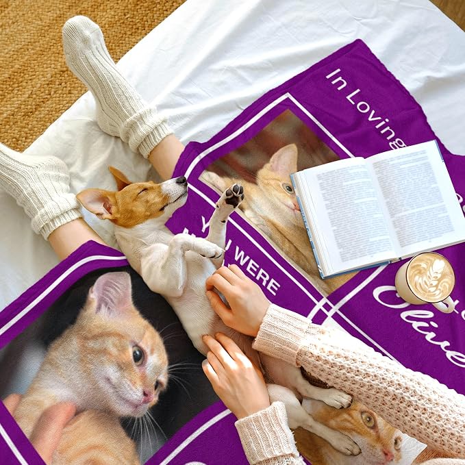 Pet Memorial Gifts for Cat, Custom Pet Blanket with Picture, Personalized Photo Blanket in Memory of Cat, Loss of Dog Sympathy Gift, Pet Memorial Gifts for Pets Owners