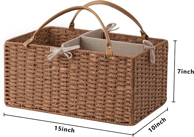 HBlife Large Baby Diaper Caddy Organizer, Paper Rope Storage Baskets Nursery Bin with Removable Divider, Portable Car Organizer for Diapers, Baby Shower Gifts, Newborn Essentials Must Haves
