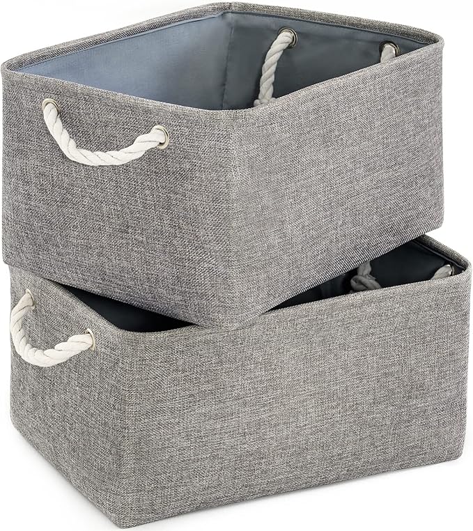 Large Storage Bins Basket, 2 Pack Grey Fabric Storage Cubes for Changing Table Nursery Livingroom Kidsroom Playroom Toy, Collapsible Storage Baskets for organizing Shelves Closet