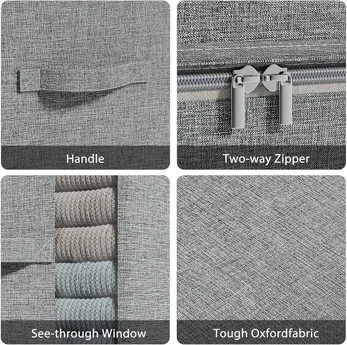 Clothes Storage Bins with Sturdy Frames, Foldable Fabric Clothing Organizer Box for Moving, Sweater Storage Cube with Lids and Zipper, Linen Closet Storage Bags for Blankets, Clothes, Sheet