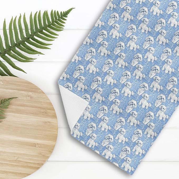 Shih Tzu Dog Gifts for Light Blue Chinoiserie Floral Decor Kitchen Towels，Blue Shih Tzu Dog Grandmillennial Decorative Dish Tea Towels for Kitchen Bathroom,16x24 Inch