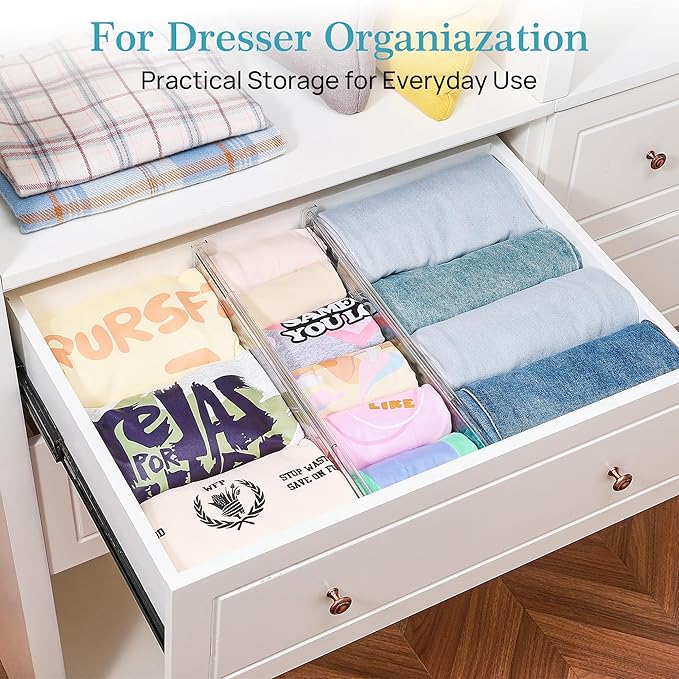 Vtopmart 4" Regular Upgrade Drawer Divider for Clothes, 12.8"-22.3" 12 Pack | Expandable Dresser Drawer Organizer, Clear Separator, Baby Clothing, Underwear, Cosmetics, Toiletries Storage, Space Saving