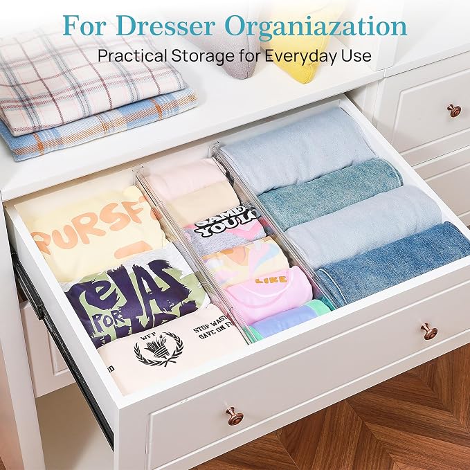 Vtopmart 4" Regular Upgrade Drawer Dividers for Clothes, 12.8"-22.3" 4 Pack | Expandable Dresser Drawer Organizer, Clear Separator, Baby Clothing, Underwear, Cosmetics, Toiletries Storage, Space Saving