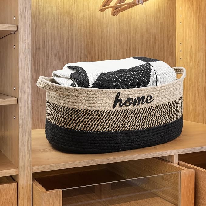 Dog Toy Basket Woven Baskets for Organizing Rope 22"X11"X7.9" Large Storage Basket with Handle Cute Cotton Nursery Gift Dog Toy Bins Organizer-Light Beige