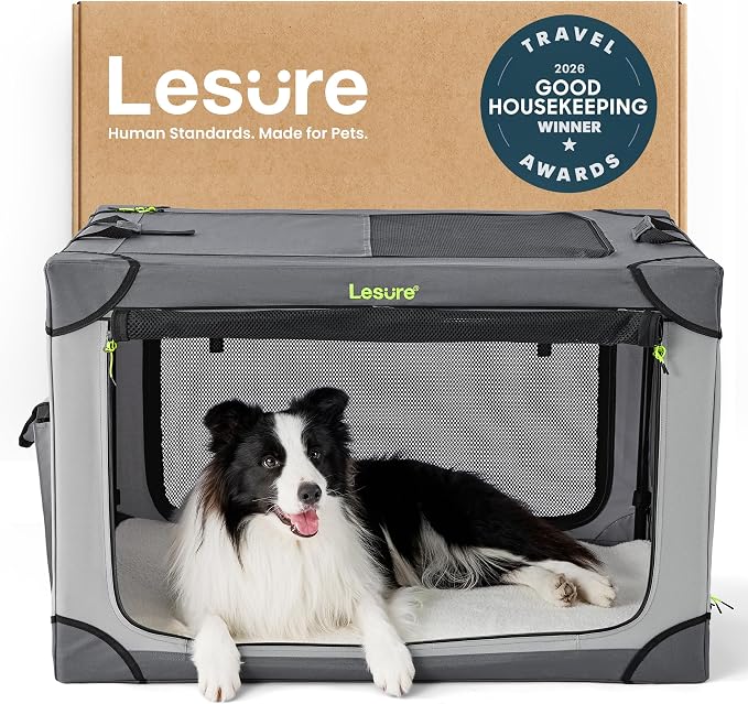 Lesure Today Show Soft Collapsible Dog Crates for Large Dogs, 36in Grey | Portable Travel Camping Pet Kennel, 4-door, Indoor and Outdoor Use, Easy to Set Up and Fold, For Large Breeds Up to 70 lbs