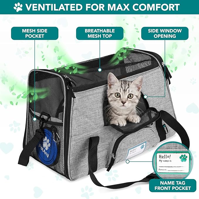 PetAmi Airline Approved Pet Carrier for Cats Small Dogs, Small Heather Gray | Soft Sided TSA Travel Bag, Sherpa Bed, Breathable Mesh Ventilation, Collapsible Bowl, Fits Under Seat, Up to 18 lbs