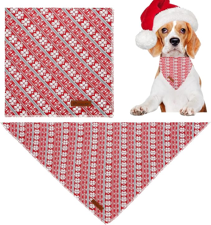 Christmas Dog Bandana - Snowman Triangle Bib Scarf for Girl Boy Dogs, Cotton Pet Kerchief, Cute Red Adjustable Winter Puppy Accessory for Small Medium Large Dogs