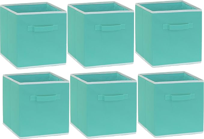 Simple Houseware 11-Inch Foldable Cube Storage Bins, Turquoise, 6-Pack | Lightweight & Durable Structure Fabric Cubes Organizer for Closet or Shelves
