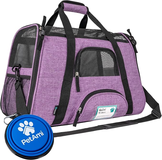 PetAmi Airline Approved Pet Carrier Cats & Small Dogs, Large Heather Purple | Soft Sided TSA Travel Bag, Sherpa Bed, Breathable Mesh Ventilation, Collapsible Bowl, Fits Under Seat, Up to 18 lbs